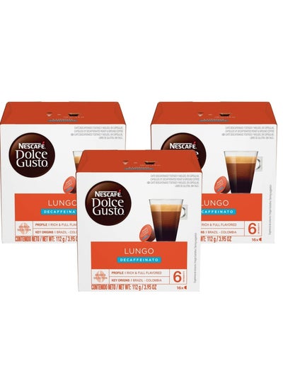 Buy Lungo Decaffeinato 16 Coffee Capsules 112g Pack of 3 in UAE