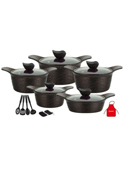 اشتري 17-Piece Granite Cookware Set Includes 1xCasserole With Lid 20cm, 1xCsserole With Lid 24cm, 1xCasserole With Lid 28cm, 1xCasserole With Lid 32cm, 1xShallow Casserole With Lid 28cm, 7xCooking Tools Black في الامارات