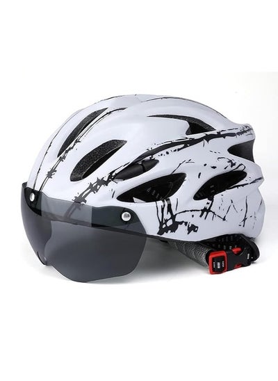 Buy Adult bicycle helmet with detachable magnetic goggles, road and mountain riding protective helmet, adjustable size,unisex，white and black in Saudi Arabia