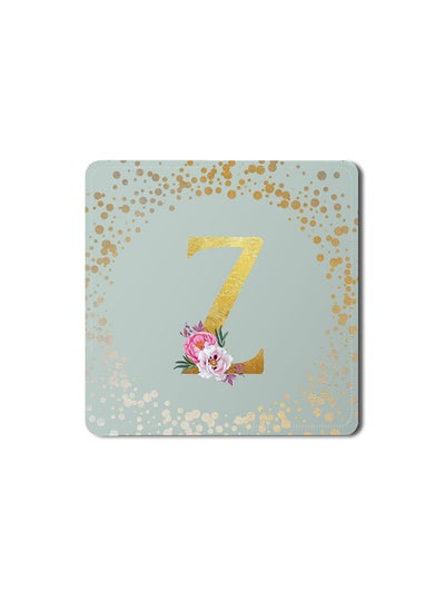 Buy Designer Leather Coasters Mat for Beverage Drinks- Custom Monogram Initial Letter Floral Pattern Alphabet - Z (Light Grey) in UAE