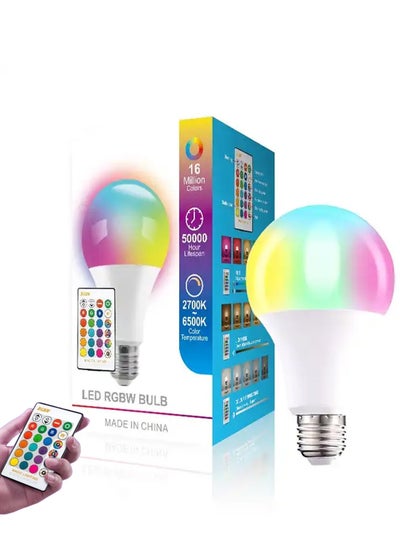 اشتري Smart  LED Color Changing Light Bulb, 10W RGB Light Bulbs with Remote, Dimmable 60W Equivalent Daylight White Timing Function - A19 E26 Screw Base RGB Bulb for Home Decor,Bedroom,Party(1Pack) في الامارات