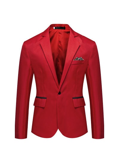 Buy Foreign Trade Amazon New Mens Slim-fit Single-breasted Suit Youth Fashion Casual Wedding Banquet Dress Jacket Red in UAE