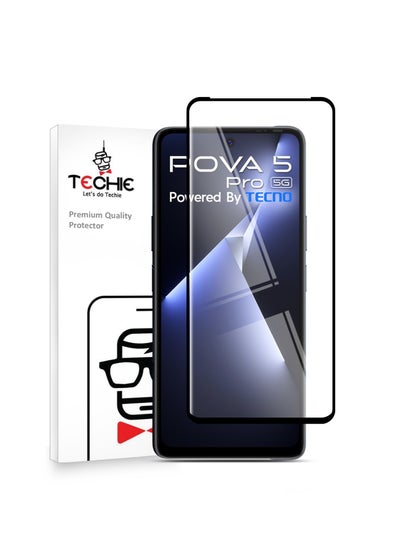 اشتري Techie Full Cover 10H Hardness HD Tempered Glass Screen Protector for Tecno Pova 5 Pro - Anti-Scratch, Anti-Fingerprint, and Bubbles Free Technology في السعودية