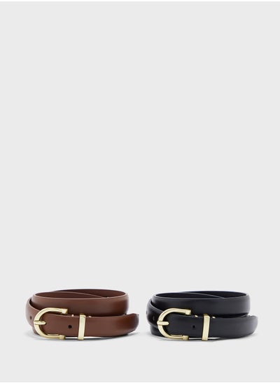 Buy 2 Pack Genuine Leather D Shape Buckle Belt in Saudi Arabia