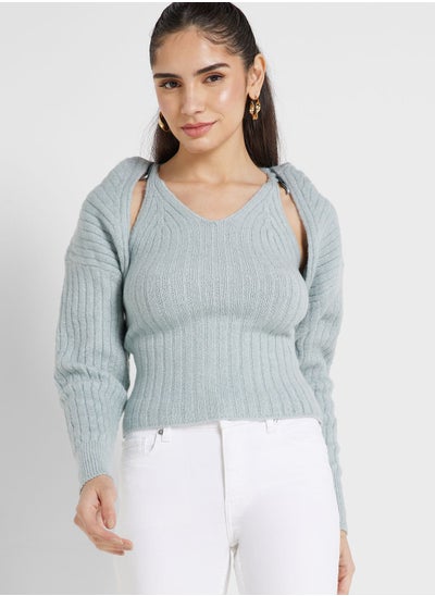 Buy Oversized Knitted Crop Hoodie in UAE