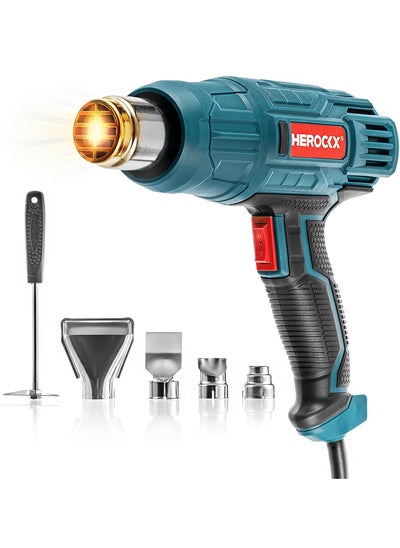 Buy HEROCKX Heat Gun, 2000W Heavy Duty Hot Air Gun Kit Dual Temperature Settings 662℉~1112℉ (350℃-600℃), Overload Protection with 5 Nozzles for Crafts, Shrink Wrapping/Tubing, Paint Removing, Epoxy Resin in Saudi Arabia