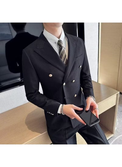 اشتري Mens Slim Fit Korean Suit Blazer Groom Attire Brown في السعودية