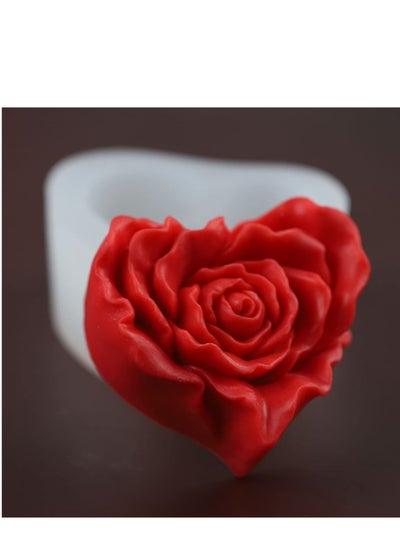 Buy Candle Molds 3d Heart-shaped Rose Silicone for Making Resin Pillar Aromatherapy Gypsum Candles Wax Soap Flower Specimen Clay Craft in Saudi Arabia