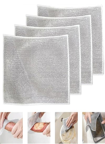 Buy Multipurpose Wire Cleaning Cloths, 4 Pack Multipurpose Dishwashing Rags Non-Scratch Wire Dish Cloths Dishcloth Scrubs Cleans for Dishes, Sinks, Counters, Stove Tops in UAE