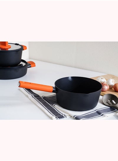 Buy Bakers Secret Aluminium Sauce Pan With Lid 2.3l -black & Orange in UAE