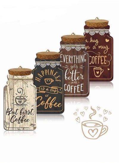 Buy 4-Piece Wooden Coffee Bar Decor Signs, Perfect for Kitchen, Office, and Home Wall Decor 7.87 x 4.13 Inch in Saudi Arabia