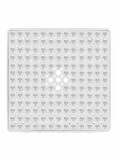 Buy Square Shower Mat Non Slip Anti Mould Machine Washable Bathtub Mat with Suction Cup Safety Bath Mat, Antibacterial Rubber Kids Shower Mat with Drain Holes, 53 × 53cm, Transparent White in Saudi Arabia