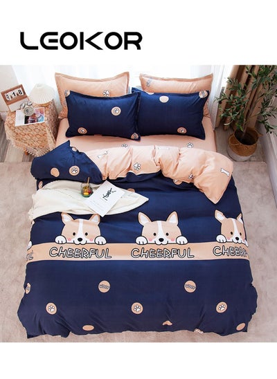 اشتري 4-Piece Cute Cartoon Animals Patterned Duvet Cover Set Cotton Multicolour 200x230cm في السعودية