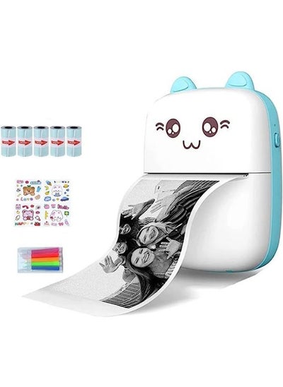 اشتري Mini Printer,Portable Inkless Printers,Portable Thermal Printer,Mini Photo Printer,5 Rolls of Printer Paper,5 Colored Pens,Cartoon sticker, for Office,Home في السعودية