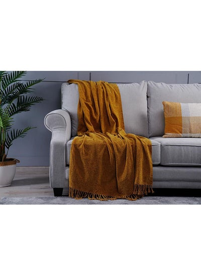 اشتري Cormac Chenille Throw With Fringes 140x190cm-gold في الامارات