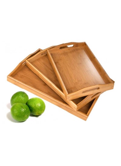 اشتري 3 Pack Serving Tray Large Bamboo Serving Tray with Handles Wood Serving Tray Set for Coffee Food breakfast Dinner في الامارات