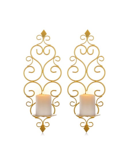 Buy Wall Candle Holders, Iron Wall Candle Sconce Holder Set of 2, Gold Wall Mount Candle Holder Wall Decorative Set, Hanging Wall Sconces for Candles, Wall Art Decorations for Home in Saudi Arabia