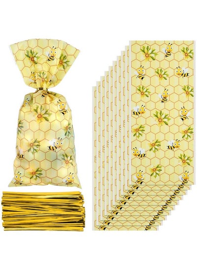 Buy 100 Pieces Bees Cellophane Bags Bees Candy Bags Bees Goodie Bags Bees Party Treat Bags With 150 Pieces Gold Twist Ties For Party Favors in Saudi Arabia