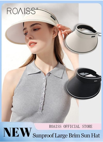 Buy 2-Piece Women's Sun Protection Caps Widened Brim Headless Outdoor Hat Adjustable And Foldable Storage in UAE