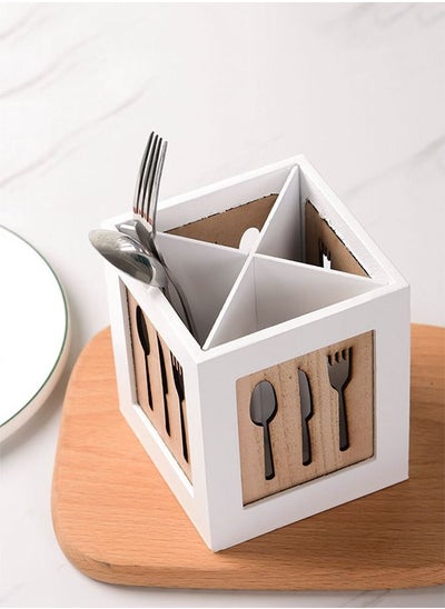 Buy Wooden Utensils Holder Cutlery Kitchen Flatware Cutlery Storage Box Flatware Caddy Spoons Forks Knifes Chopsticks Organizer Rack Tableware in UAE