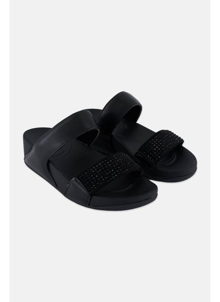 اشتري Women Slip On Embellished Sandals, Black في السعودية