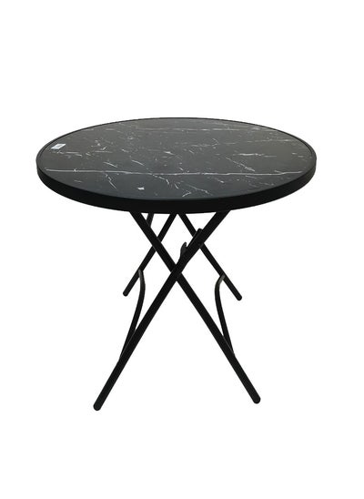 Buy Black round foldable glass table, 80 cm in Saudi Arabia