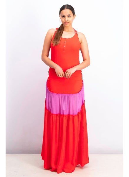 Buy Women Colorblock Sleeveless Maxi Dress, Red and Purple in Saudi Arabia