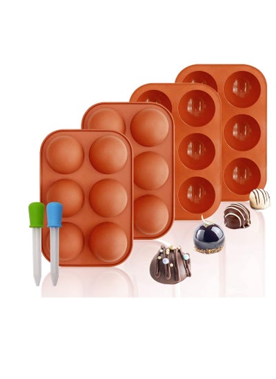 Buy Silicone Molds, 6 Holes Semi Sphere Chocolate Molds, 4 Pack Silicone Baking Mold for Making Hot Chocolate Bombs, Cake, Jelly (Comes with 2 Droppers) in Saudi Arabia