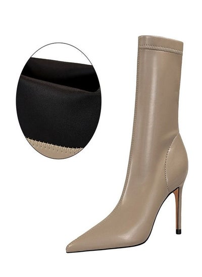 Buy Simple Pointed High Heel Boots 7.5CM Beige in Saudi Arabia