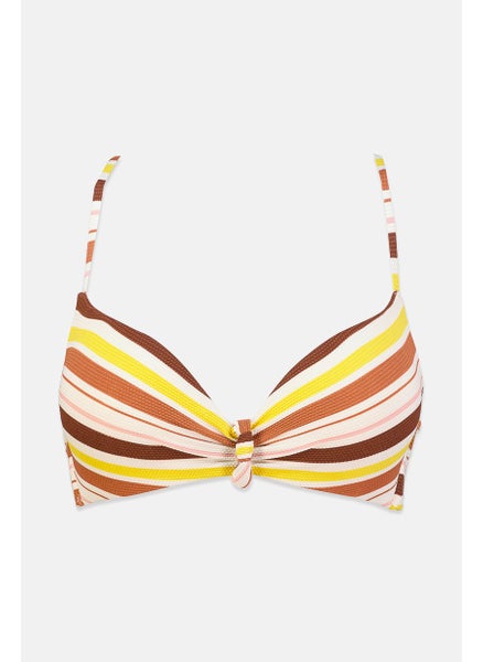 Buy Women Padded Stripe Strappy Swim Bra, Brown and Yellow in Saudi Arabia