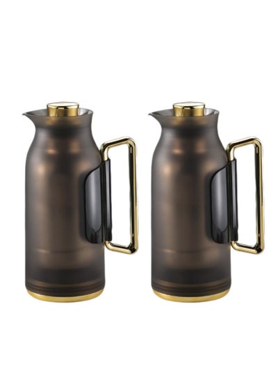 Buy Thermos Set of 2 Pieces for Tea and Coffee from Petros Clear Black/Golden Color in Saudi Arabia