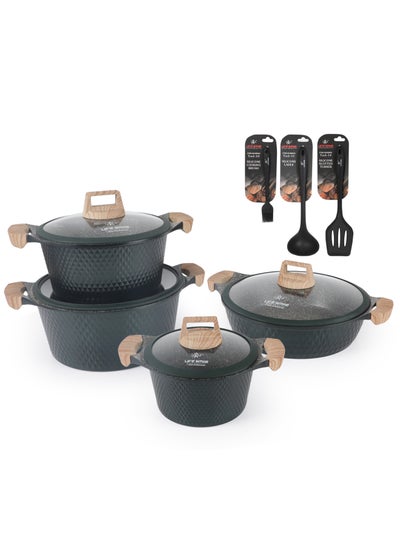 اشتري Cookware Set 11 pieces - LIFE SMILE Pots and Pans set Granite Non Stick Coating 100% PFOA FREE, Induction Base Cooking Set include Casseroles & Shallow Pot & Silicone Utensils في الامارات