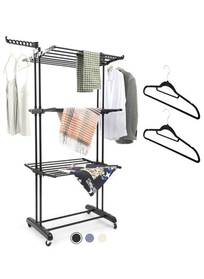 Foldable 3 Tier Clothes Drying Rack for Laundry Rolling Black price in ...