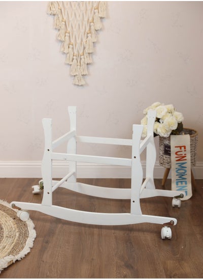 Buy Wooden Moses Basket Bed Holder with Wheels White Color in Saudi Arabia