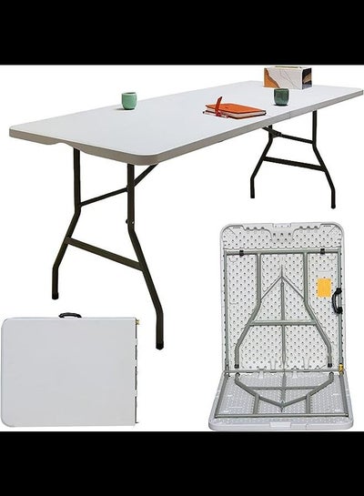 6ft Folding Table Trestle Heavy Duty Plastic Fold in Half Portable Dining Table w Carry Handle ...