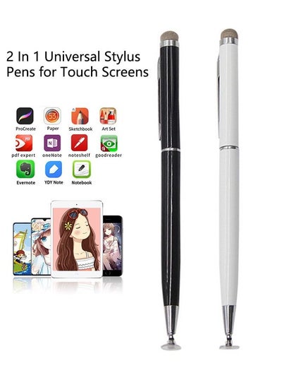 اشتري 2 في 1 أقلام ستايلس عالمية لشاشات اللمس ، قطعتان من الحساسية عالية الحساسية وقلم دقيق ، قلم بالسعة مع مشبك قلم ، لجميع أجهزة شاشة اللمس العالمية (أسود وأبيض) في السعودية