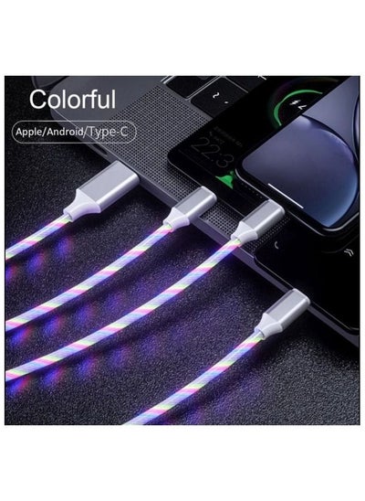 Buy Charging Cable Universal 3 in 1 USB Cable Multiple Charger Cable Compatible with Led flowing Cable USB Connector compatible with iphone/Samsung Galaxy/Huawei/ipad Type C Fast Charging Cable (Multicolo in UAE