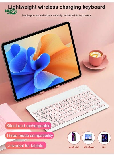 Buy Ultra-Thin & Portable Wireless Keyboard, Silent Design, Suitable For Girls, Compatible With Smartphones, Laptops And Tablets With 10-Inch Square Keys, Bluetooth Connection, Compatible With 3 Operating Systems in UAE