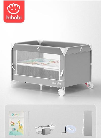 اشتري Two Layer Bed Portable Foldable And Movable Diaper Table Baby Care Table Baby Crib With Mosquito Net And Mattress And Diaper Table 0-36 Months في الامارات