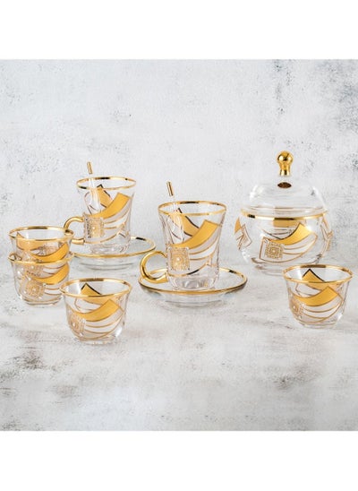 Buy Crystal tea and coffee set 49 pcs gold color in Saudi Arabia