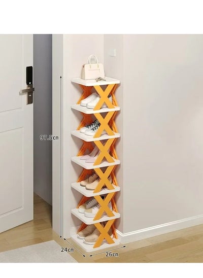 Buy 7 layer Shoe Rack Storage Organizer Plastic DIY Assembly Bedroom Cabinets Shoe-shel Orange/White in UAE