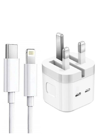 اشتري 3 Pin Dual Port 35W USB-C Power Adapter With Cable for iPhone 14 / iPhone 14 Pro max 13 pro max 13 /12mini (iPhone USB-C Power Adapter) في الامارات