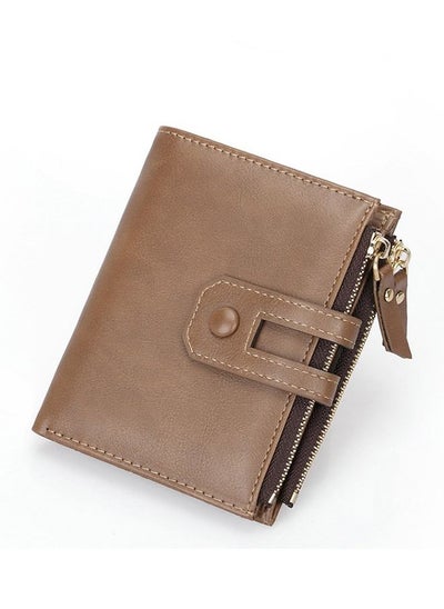 اشتري Casual Leather Card  Small Zipper Around Wallet Coffee في السعودية