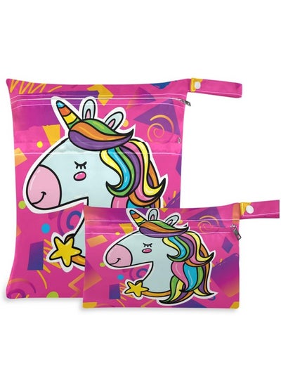 Buy Magic Unicorn Head Bright Pink Hipster Trendy 2Pcs Wet Bag With Zippered Pockets Washable Reusable Roomy For Travelbeachpooldaycarestrollerdiapersdirty Gym Clothes Wet Swimsuits Toil in UAE