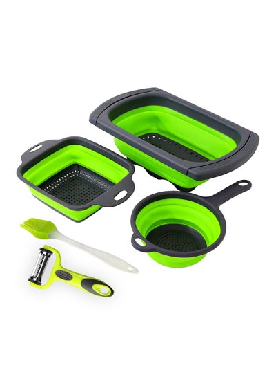 اشتري Oneline 5 Pcs Kitchen Set collapsible colanders Vegetable Peeler Baking Brush set over the sink strainer vegetable fruit pasta colander with extendable handles folding strainer for kitchen. في الامارات