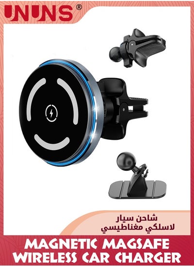 اشتري For Magsafe Car Mount Wireless Charger, Magnetic Fast Charging Compatible With iPhone 15/14/13/12/Pro/Pro Max/Plus/Mini/Magsafe Case, Air Vent And Stick On Dashboard Car Phone Holder في السعودية