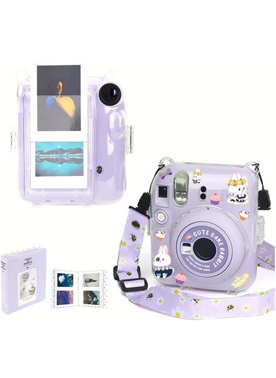 Buy Case for Fujifilm Instax Mini 12 Camera Protective PU Leather Bag Cover with Adjustable Shoulder Strap and Mini Photo Album 64 Pockets (Shiny Silver) in Saudi Arabia