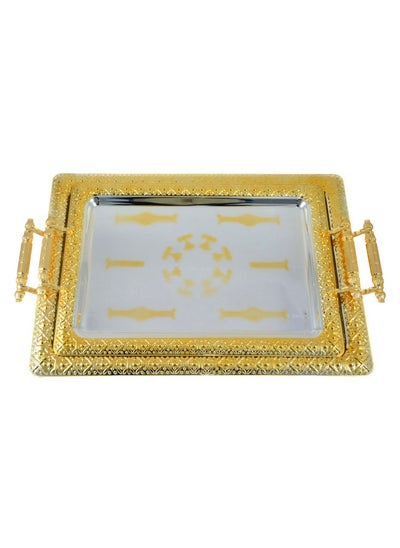 اشتري 2-Piece Rectangular Luxury Serving Tray, Large 48cm x 34cm & Medium 41cm x 29cm, Steel, Silver & Gold في الامارات