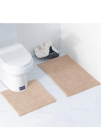 Buy TYCOM Bathroom Rugs Bath Mat, 50x80cm/50cm, Non-Slip Fluffy Soft Plush Microfiber Shower Carpet Rug, Washable Quick Dry Ultra Bath Mats for Tub, Bathroom and Shower - Short 2Packs Beige in UAE