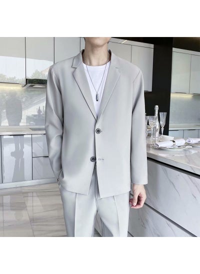 Buy Casual Slim Fit Mens Blazer Korean Trendy Suit Jacket K38 single west gray in UAE